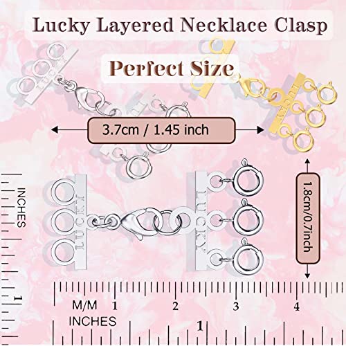 Dailyacc Lucky Necklace Layering Clasp 18K Gold and Silver Multi Strand Clasps for Stackable Necklaces - color: 2Pcs Clasp 2 + 3 Silver