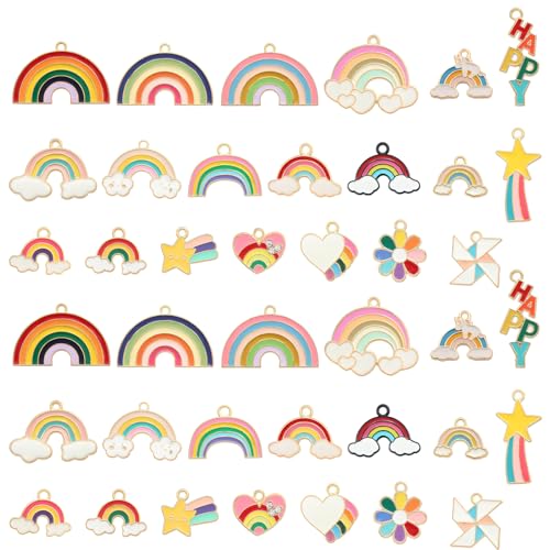 Bulk Gold Enamel Charms for Jewelry Making, Colorful Metal Charms Pendant for Bracelet Necklace and Crafting - color: Rainbow