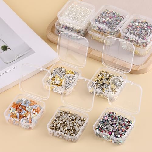 SUTOKAKA 14Pcs Small Bead Organizers with Plastic Storage Box, Mini Clear Jewelry Bead Container, Small Components Holder Case for DIY Nail Art, Bracelet & Earring Crafting - size: 14s+1l