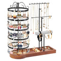 KALYLOC Jewelry Earring Holder Organizer, Adjustable 5 Tiers Rotating Earring Holder 3 Tier Necklace Holder with Wooden Base, Multi-Functional Jewelry Organizer Display Stand for Studs Bracelet Women - color: Black