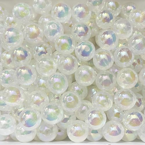 AB Color Noctilucence Acrylic Cube Bead DIY Beading Hairband Bracelets Necklace Craft Embelishment (Shiny Glitter-Round) - color: Shiny Glitter-Round