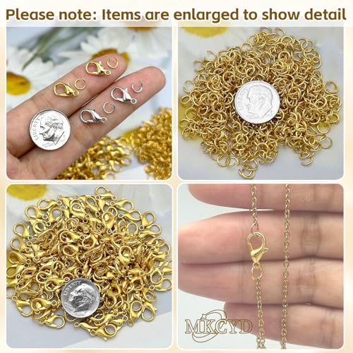 MKCYD 700Pcs Lobster Claw Clasps and Open Jump Rings Set, 14K Gold and Silver Necklace Clasps and Closures Lobster Parrot Trigger Clasp for Jewelry Making - color: Gold