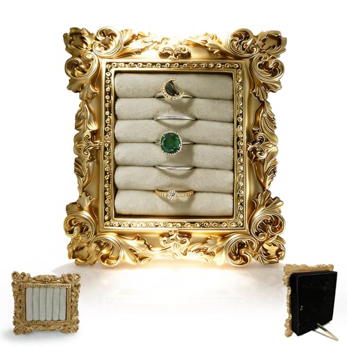 Vintage Ring Holder For Women, Gold Ring Display Stand, Earring Display Jewelry Tray, Ideal For Dresser, Vanity Counter, Wedding, Anniversary Keepsake, Proposal Prop, And Retail Store Display