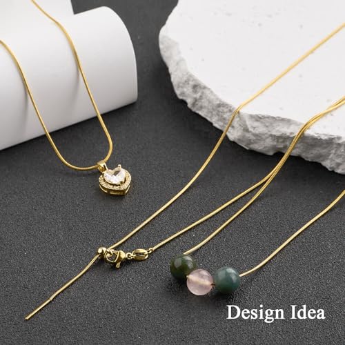 GTVOODX 10Pcs 18k Gold Plated Snake Chain Necklace Stainless Steel 1mm Threader Adjustable Necklace Bulk with Rubber Stoppers for Jewelry Making 20 Inches - color: Gold Snake