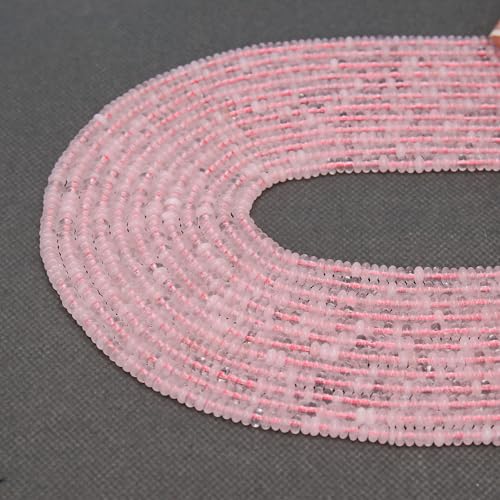 2 Strands (300PCs) Natural Pink Quartz Rondelle Beads, 2 * 4mm Gemstone Loose Spacer Abacus Disk Beads for DIY Bracelet Necklace Earrings Jewelry Making, Craft Supplies Beading Kit - color: Pink Quartz, size: 2*4MM