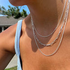 Freekiss Women's Layered Necklace Set - 3 Piece Dainty Gold Jewelry for Everyday Stacking | 14K Gold Plated Snake Chain, Rope Chain, Cuban Chain | Adjustable Length 14-18.5 Inch | Gift Ready - color: Silver, style: Paperclip+O+Box Chain
