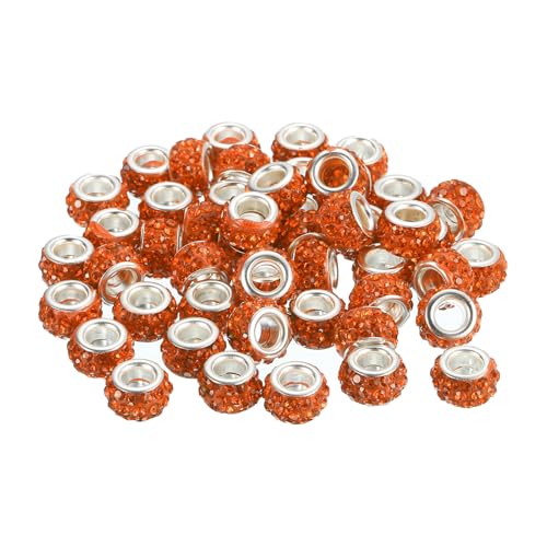 uxcell 50Pcs European Large Hole Beads, Rhinestone Craft Bead Crystal Charm Spacer Beads for Pens Bracelet Making Necklace DIY Craft, Orange - color: Orange