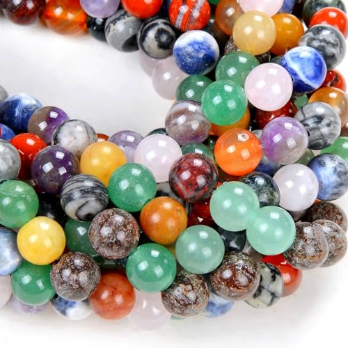 Zenkeeper Natural Gemstone Beads for Jewelry Making 10 MM Mixed Assorted Colorful Gemstones Loose Stone Beads - color: Mixed, size: 10MM, 35-38pcs