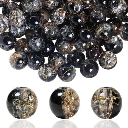 100Pcs 10mm Crackle Glass Beads for Jewelry Making - Round Spacer Crystal Beads Bulk, DIY Craft Supplies for Necklace Bracelet Earrings (Black Coffee) - color: Black Coffee