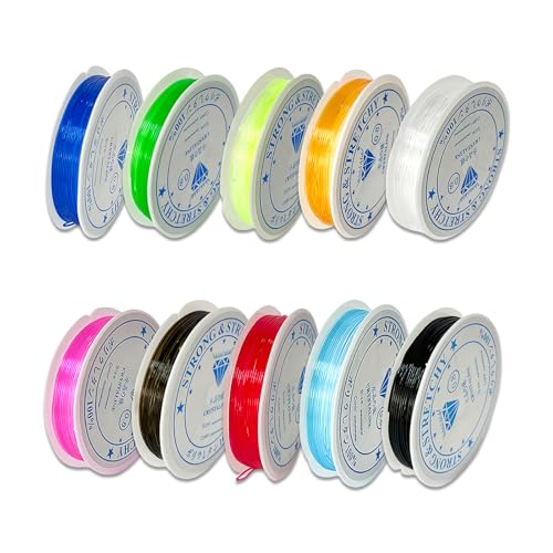 10 Colors Elastic String for Bracelets 0.8 mm, Stretchy String for Bracelets, Stretch Cord for Jewelry Making, Crystal String, Bead String, Clear Fishing Line for Necklace Beading Craft (10 Colors) - size: 10 Colors