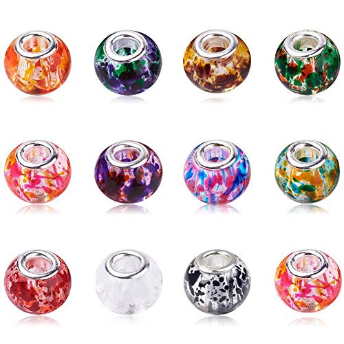 AIPRIDY 100Pcs 15x11mm Painting Murano Large Hole Glass Beads Mix Color with Silver Brass Cores European Charm fit Bracelet Necklace (Paint Splatter Glass) - color: Paint Splatter Glass