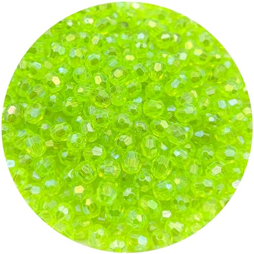 200 Pcs 10MM AB Color Crystal Acrylic Beads Round Faceted Crystal Plastic Bead Spacer Beads for Jewelry Making, Bracelets Necklaces Earrings Wind Chimes Suncatchers(404 - Fluorescent GreenAB) - color: 404 - Fluorescent Green AB, size: 10MM
