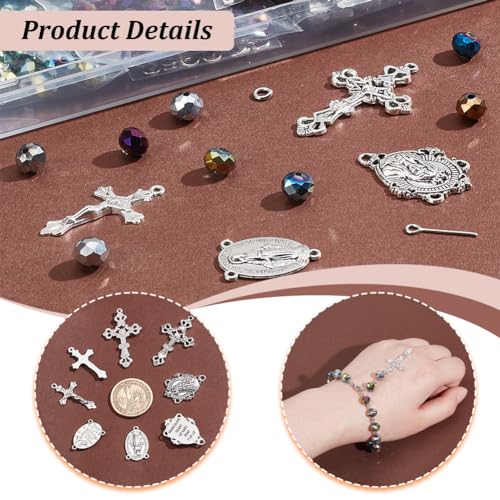 PH PandaHall Rosary Jewelry Making Kit 1064pcs Easter Necklace Making Set Rosary Prayer Making Supplies First Communion Necklace Set Cross Beads Kit for Ramadan Bracelet Necklaces Jewelry Making