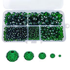 1000pcs Green Rondelle Crystal Glass Beads 2mm 4mm 6mm 8mm 10mm Mixed Sizes, Faceted Briolette Crystal Glass Spacer Beads for Jewelry Making with Container Box - color: Green