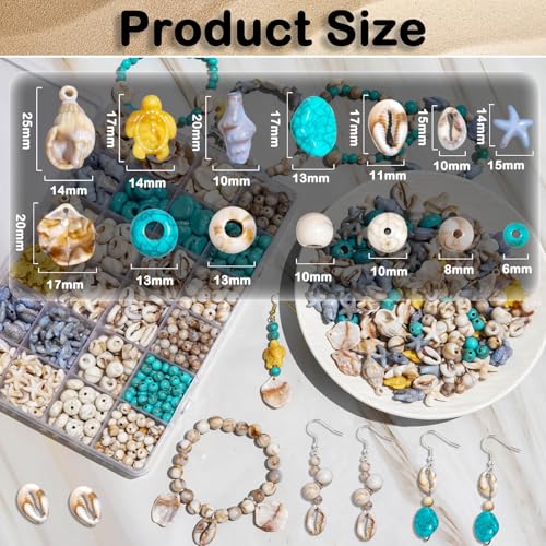 600+Pcs Ocean Beads for Bracelets Making Kit, Acrylic Boho Ocean Beach Seashell Bead Starfish Turtle Conch Charms Summer Sea Dangle Pendant for Earring Necklace Gift Anklet DIY Craft Jewelry Making - color: Beige+Sea Blue
