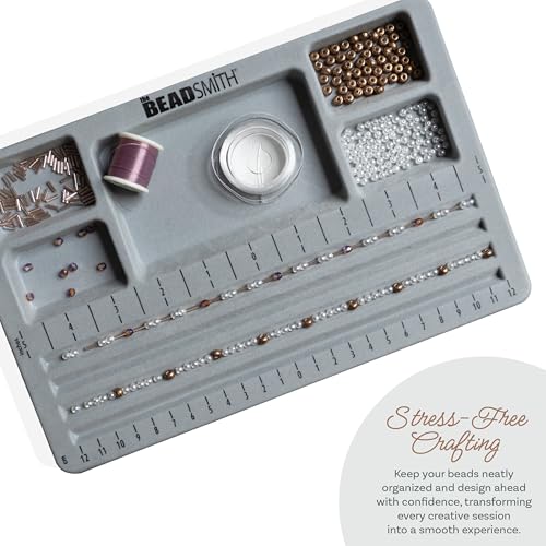 The Beadsmith Mini Bead Board - Grey Flocked, 4 Straight Channels, 5 Recessed Compartments, 7.75 x 11.25 inches, Design Boards for Creating Bracelets, Necklaces and Other Jewelry - size: 4 Straight Channel w/ Cover