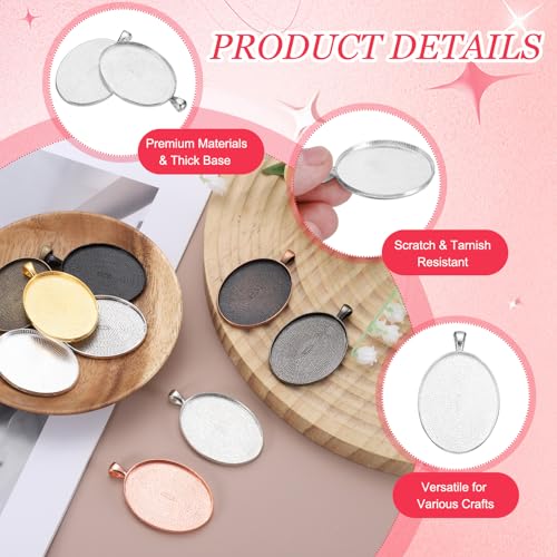 PATIKIL Pendant Trays for Jewelry Making, Blank Pendants Zinc Alloy Oval Bezel Settings Flat Base for Necklace Bracelet Charm - color: Silver Tone