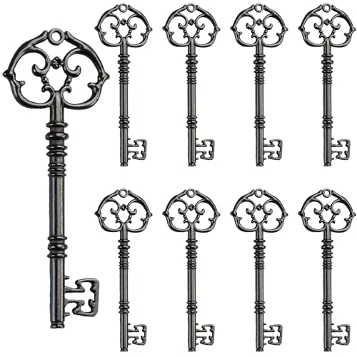 Aokbean 20Pcs Vintage Skeleton Key Charms for Jewelry Making, Extra Large Antique Keys Metal Pendant Crafts DIY Necklace Keychain Bracelet Party Christmas Decorations Wedding Favors - color: Gunblack