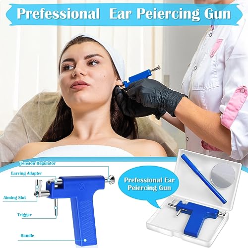 Ear Piercing Gun with Piercing Tools Kit, Professional Ear Nose Piercing Gun Machine with Stainless Steel Piercing Studs, Crystal Earrings Set for At Home Salon Earlobe Cartilage Helix Tragus Piercing - color: Blue Gun with Ear Studs