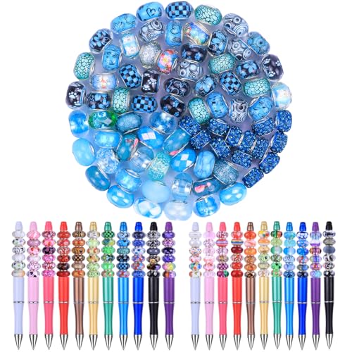 100 Pieces Assorted European Large Hole Fairy Wand Garden Beads, Mixed Color Lampwork Spacer Craft Beads for DIY Jewelry Making Supplies(Aqua) - color: Aqua
