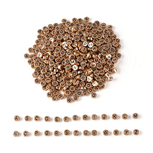 Amaney 600Pcs 7x4mm Rose Gold Round Acrylic Letter Beads Alphabet Letter Beads for Jewelry Making Bracelets Necklaces Key Chains - color: RoseGold&Black