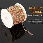 KYUNHOO 5M Colorful Crystal Rhinestones Jewelry Chain Link Gold Plated Brass Chain Bulk for Women Necklace Making Jewelry Supplies DIY Handcrafts with Lobster Clasps and Jump Rings - color: Colorful Bead-Gold