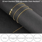 GTVOODX 10Pcs Gold Box Adjustable Necklace Chains Bulk for Jewelry Making 20Inch Stainless Steel Needle Threader Chain with Adjust Clasp - color: Gold Box