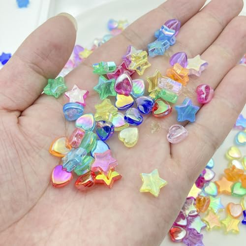 450 Pcs Acrylic Beads - Mixed Colors AB Crystal Star Heart Beads for Jewelry Making DIY Bracelet Necklace Earrings - color: Mixed Colors