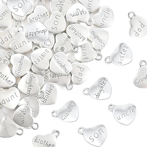 stino 100 Gram Metal Charms for Jewelry Making, Silver & Gold Plated, Bulk Pack for Bracelets, Necklaces, Crafts - color: Family Heart Silver (50Pcs)