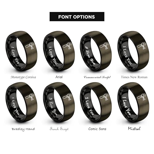 Chain Tool Ring - Gift for Cyclist - 8mm - Band - Gunmetal Black Silver - Personalized Custom Engraving - Men Women - Anniversary Engagement Wedding - Tungsten Carbide - Flat Dome Bevel - color: 06 - Gunmetal Black Tungsten
