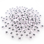 200+ Pieces 4x7mm Single M Letter Beads for Jewelry Making, White Round Acrylic Bulk Alphabet (Black on White) - size: Single letter M 200+ Pcs