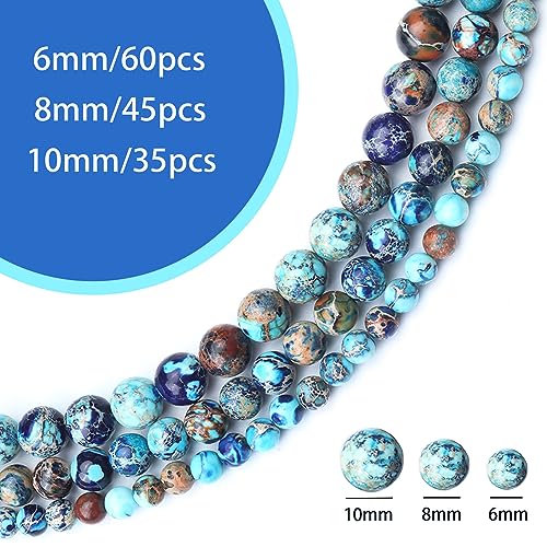 60pcs 6mm Natural Mixed Blue Imperial Jasper Gemstone Beads Energy Healing Crystal Round Loose Stone Beads for Jewelry Making, DIY Bracelets Necklaces - color: Mixed Blue Imperial Jasper, size: 6mm