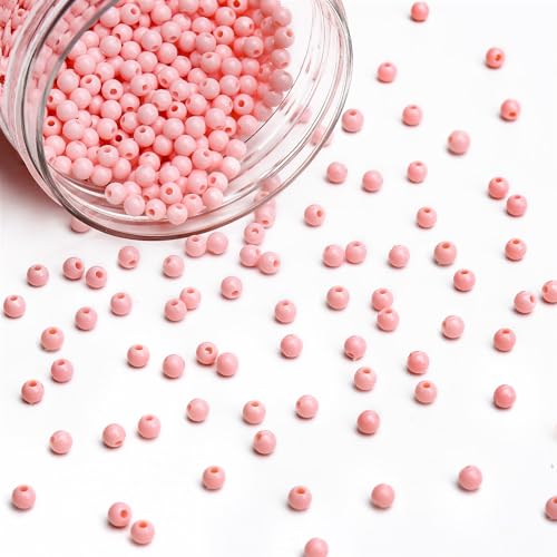 BONNY BOXX 2000PCs 4MM Smooth Light Pink Acrylic Round Beads, Plastic Resin Bubblegum Balls Chunky Gumball Beads for Necklace and Bracelet Making, Crafting Supplies - color: Smooth Light Pink, size: 4MM