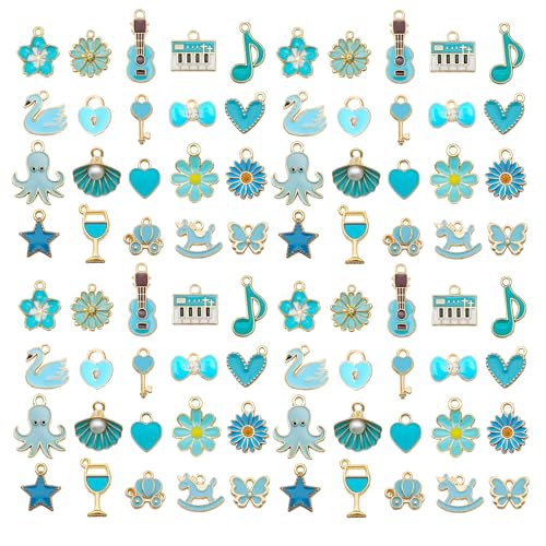 WOCRAFT 40pcs 20 pairs Assorted Enamel Bracelet Charms for Jewelry Making DIY Necklace Bracelet Earrings Keychain Crafting Charms Kit Crafts (Lake Blue-SN998) - color: Lake Blue
