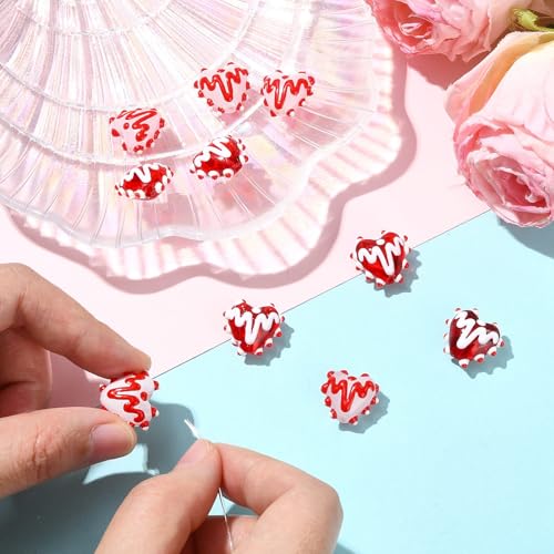 Stiesy Handmade Lampwork Beat Heart Beads, 10Pcs Love Heart Shaped Enamel Glass Beads Bulk for Jewelry Making, DIY Valentine Gift Friendship Bracelet and Necklace Charm - color: Heart-2 Colors-10pcs