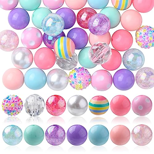 DanLingJewelry 50Pcs 20mm Candy Color Acrylic Round Beads Colorful Plastic Bubblegum Round Beads for Jewelry Making Kit - color: 50pcs - mix