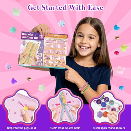 TingingYuli Friendship Bracelet Making Kit for Girls 8-12, DIY String Bracelet Maker with 3-Layer Storage Box, Arts and Crafts for Kids Ages 6-12, Easter Christmas Birthday Gift Set - color: Pink/Rose