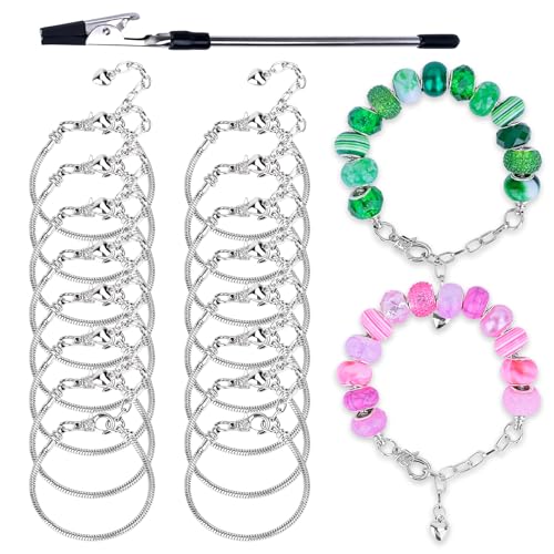 16 Pcs Snake Chain Charm Bracelet Adjustable Bangle Bracelets with Heart Lobster Clasp Extender Adjustable DIY Bracelet Chain for Women DIY Jewelry Making Supplies 7.87"(Silver) - color: silver