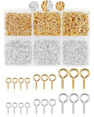 800pcs FIVEIZERO Gold & Silver Small Screw Eye Pins for Jewelry Making & DIY Crafts, Mini Eyelet Screws for Art Projects & Bead Charms, Tiny Eye Hooks in 3 Sizes for Crafts - color: Glod+Sliver