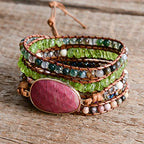 YGLINE Women Boho Handmade Natural Stone Crystal Leather Bead Wrap Bracelets Collection - color: Rhodochrosite-5w