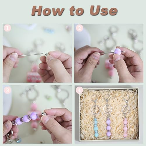 XKCWXY 84Pcs Beadable Keychains Set,Keychains Bulk for Keychain Making Accessories with beadable Keychain bar Silicone Beads Spacer Beads