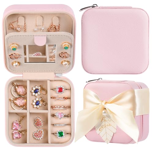 AYGXU Travel Jewelry Box for Women and Girls - Small Case With Initial A-Z - Teacher Gifts - color: pink, size: no letter