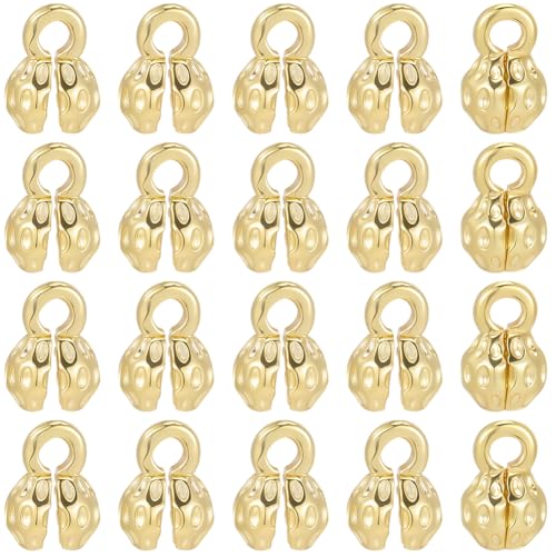 Beebeecraft 1 Box 30Pcs Crimp Bead Covers for Jewelry Making Real 14K Gold Plated Round Flower Clamshell Bead Tip Knot Covers Chain Calotte Ends with Polishing Cloth for DIY Bracelets Necklaces Craft