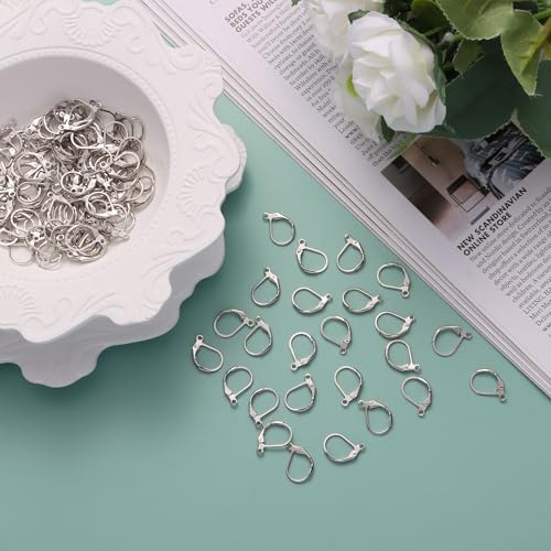 100pcs Silver Filled Leverback Earring Hooks, Hypoallergenic French Dangle Ear Wire Findings for DIY Jewelry Making (Silver) - color: Silver