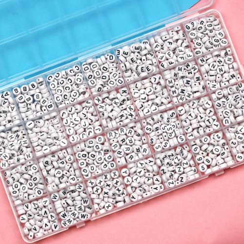 Melius 1450Pcs Acrylic Letter and Number Beads, 4x7mm Alphabetical Flat Round Alphabet Beads in 28 Grid Box for Bracelets, DIY Crafts - color: White-Number, size: 4x7mm