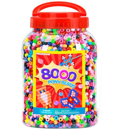 Praisebank Pony Beads, 8000pcs 6x9mm, Wholesale Beads, Bracelets Jewelry Making, Arts & Crafts(Multi-Colored) - color: Multi-colored, size: King Size