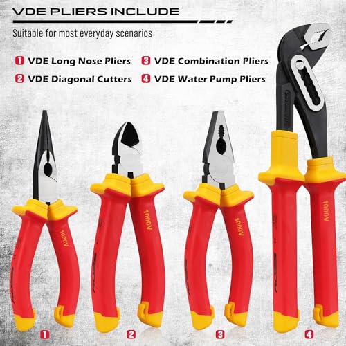 Insulated Screwdriver & Pliers Set: 14-Piece VDE Insulated Set 1000V Insulated Electrician Tool Set with Magnetic Phillips, Slotted Screwdrivers and Insulated Pliers - style: 14 PCS VDE All-in-One + Pliers