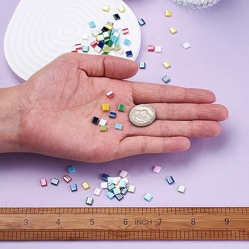 500 Pcs Glass Square Tila Beads - 5mm, 10 Colors, 2 Hole Spacer Beads with Flat Back Cabochons for Jewelry Making - color: 10 Colors-Opaque & Lustered