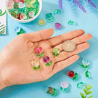 Glass Leaf Beads Crystal Glass Leaf Charms Transparent Leaves Pendants Tiny Green Leaf Bead Caps for Christmas Earring Bracelet Jewelry Making DIY Keychain Craft - color: Tulip & Heart
