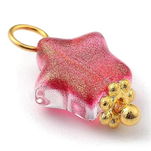 Ipotkitt 100 Pcs Electroplate Glass Star Charms with Glitter Powder Celestial Jewelry Findings Crystal Star Shaped Beads Charms for DIY Jewelry Making - color: 100pcs-Glass Star Charms-14x8x4mm